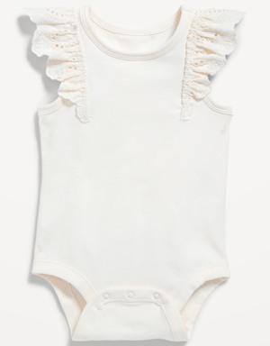 Ruffle-Trim Sleeveless Rib-Knit Bodysuit for Baby white