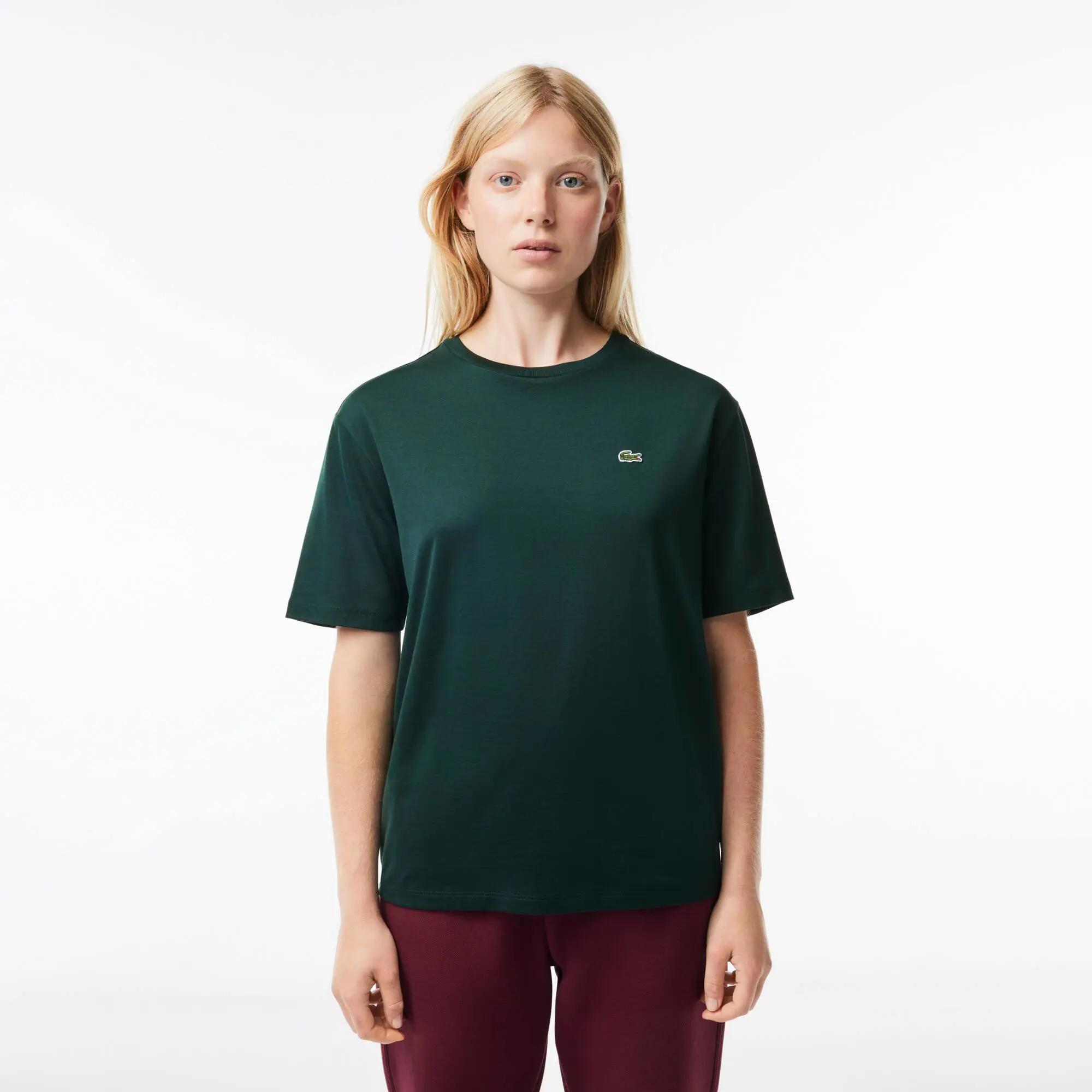 Lacoste T-shirt da donna in cotone di qualità elevata con collo rotondo. 1