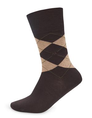 Baklava Desenli Koyu Kahverengi Pamuk Çorap