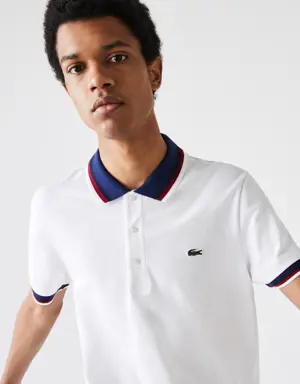 Lacoste Polo regular fit in piqué di cotone stretch con colletto a contrasto