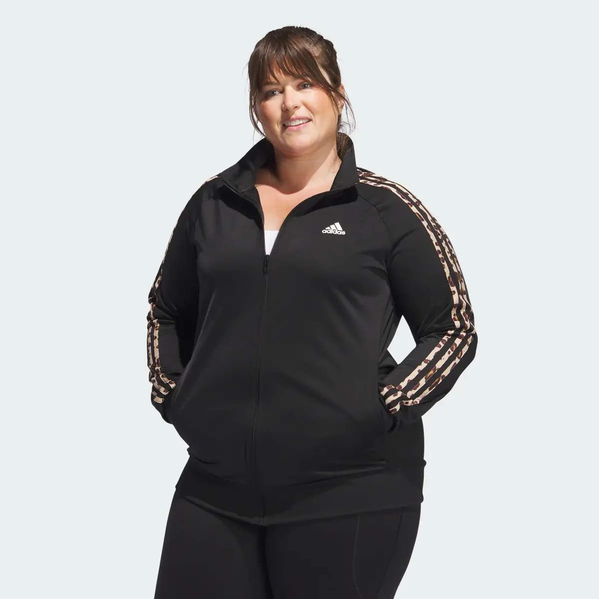 Adidas Essentials Animal Print Tricot 3-Stripes Track Jacket (Plus Size). 2