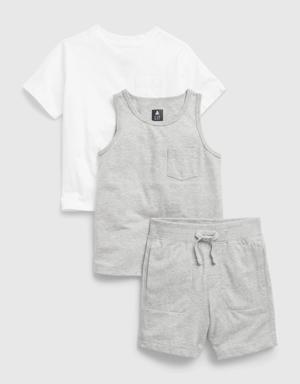 Toddler 100% Organic Cotton Mix and Match Three-Piece Outfit Set gray