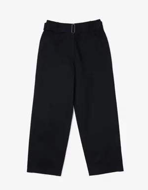 Pantalones de algodón con cinturón de cintura alta para mujer