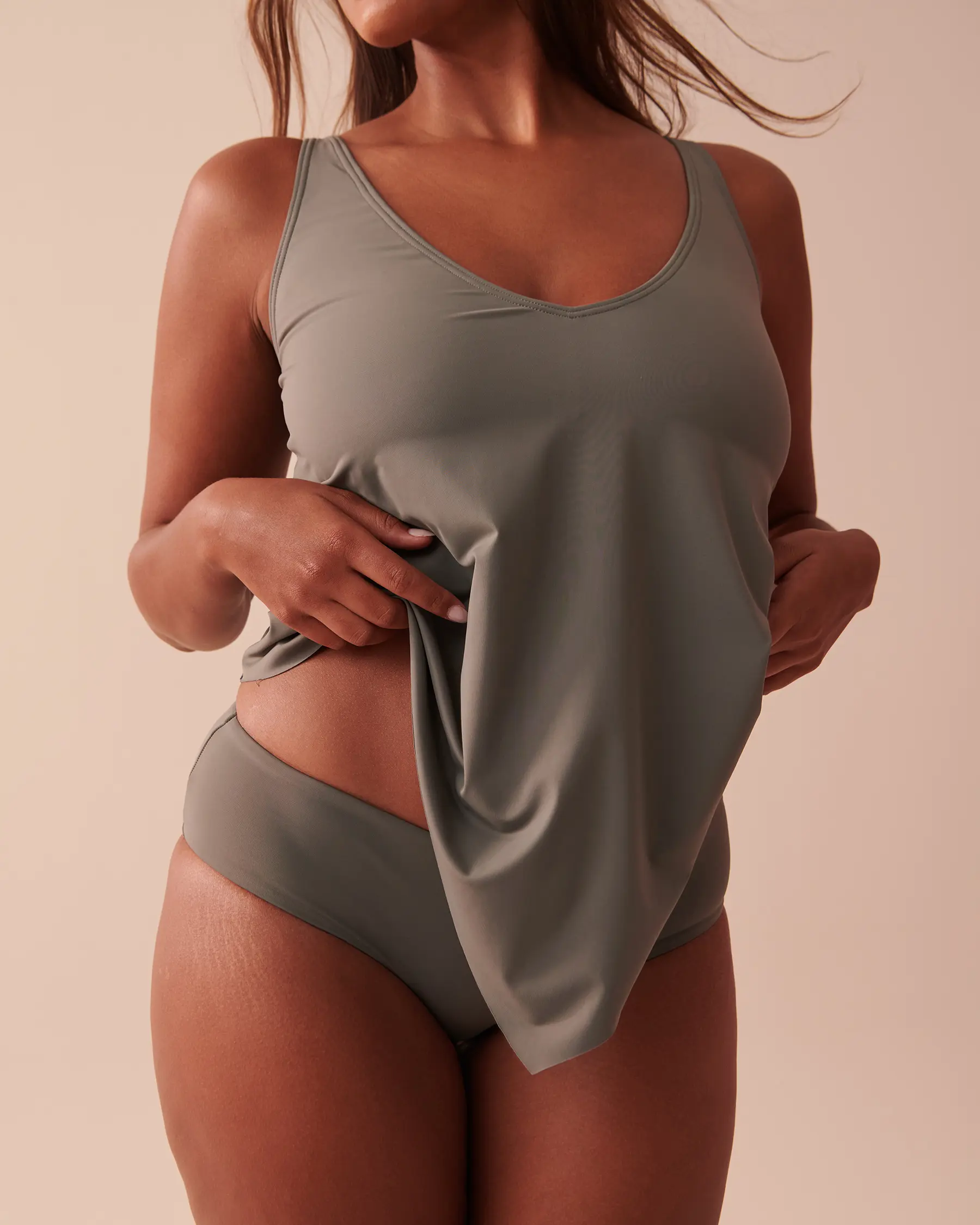 La Vie en Rose KHAKI GRAY D Cup Flowy Tankini Top. 3