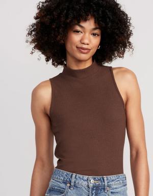 Old Navy Sleeveless Rib-Knit Mock-Neck T-Shirt for Women brown