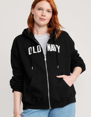 Slouchy Logo Graphic Zip Hoodie black