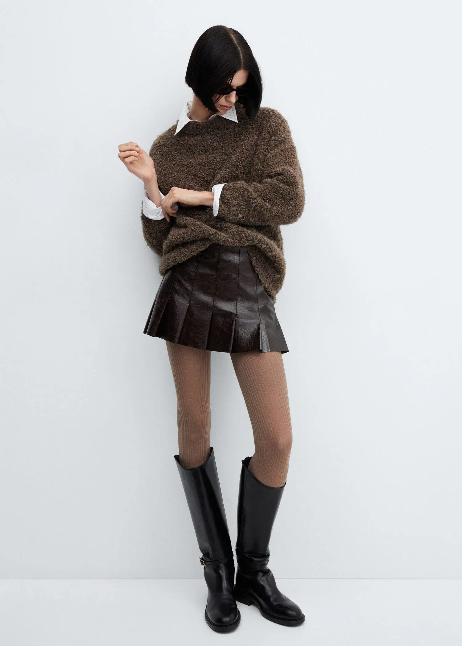 Mango Leather-effect pleated mini-skirt. 1