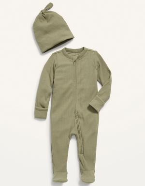 Old Navy Footed Sleep & Play Rib-Knit One-Piece & Beanie Layette Set for Baby green