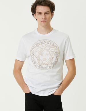 Beyaz Medusa İşlemeli T-shirt