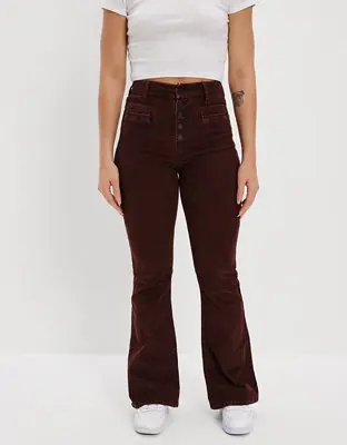 American Eagle Stretch Corduroy Curvy Super High-Waisted Flare Pant. 1