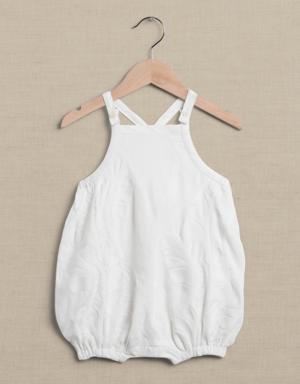 Botanica Embroidered Linen Bubble Romper for Baby white