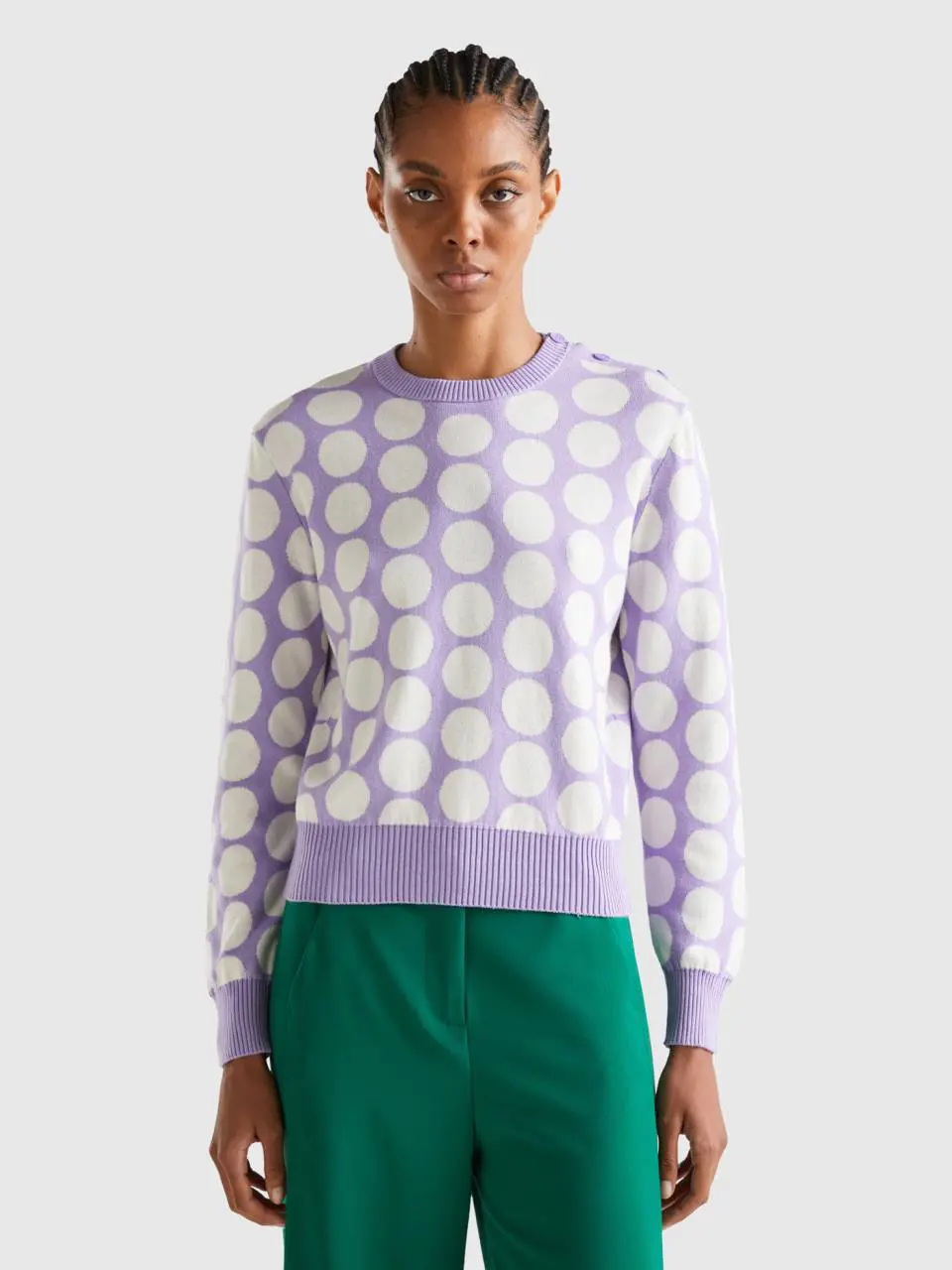 Benetton polka dot sweater in tricot cotton. 1