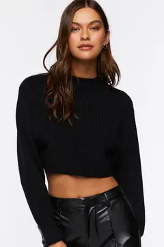 Forever 21 Forever 21 Cropped Rib Knit Sweater Black. 2