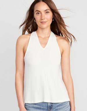 Luxe High-Neck Twist-Back Tank Top for Women white