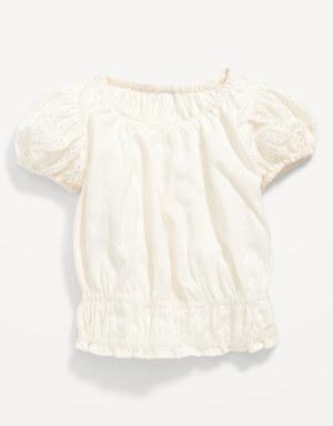 Old Navy Short-Sleeve Eyelet-Trim Smocked Top for Toddler Girls white