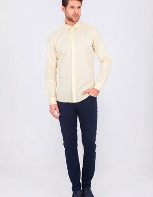 Sarı Slim Fit Düz 100% Pamuk Uzun Kol Oxford Gömlek