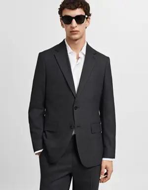 Slim-fit check wool suit blazer