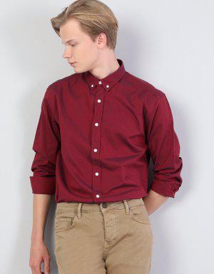 Regular Fit Shirt Neck Erkek Kırmızı Uzun Kol Gömlek