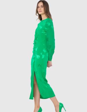 Floral Patterned Slit Green Dress