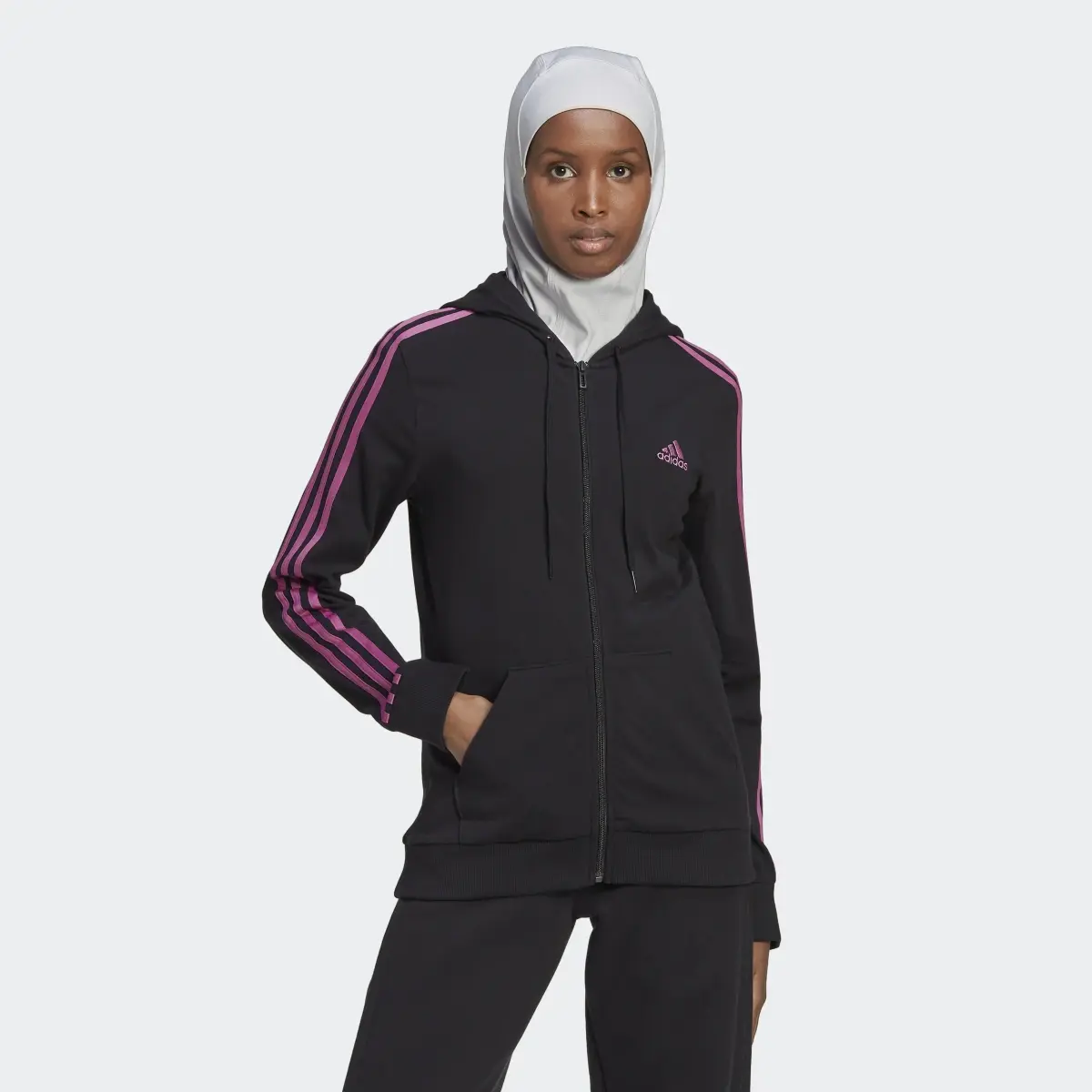 Adidas Essentials Single Jersey 3-Stripes Full-Zip Kapüşonlu Üst. 2