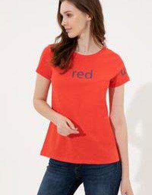 Kadın Kırmızı Bisiklet Yaka T-Shirt