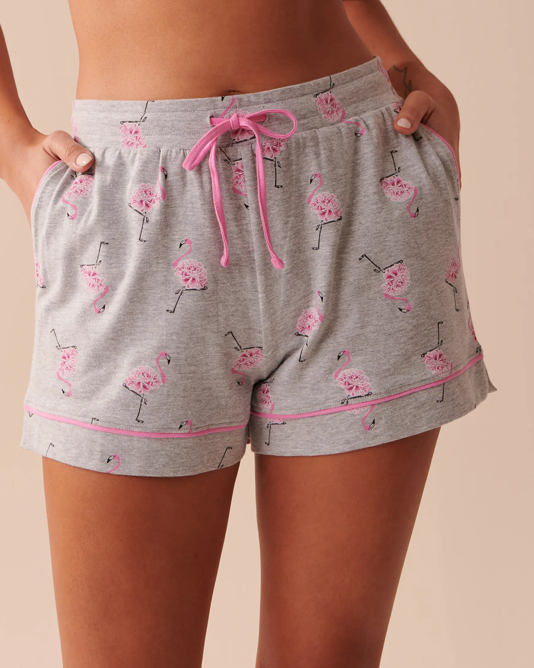 La Vie en Rose Cotton Pink Flamingo Pajama Shorts. 1