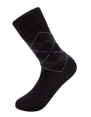 Baklava Desenli Siyah Pamuk İkili Çorap Seti