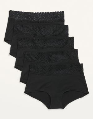 Supima&#174 Cotton-Blend Lace-Trim Boyshort Underwear 5-Pack for Women black