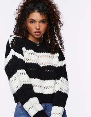 Forever 21 Striped Open Knit Sweater Black/Cream