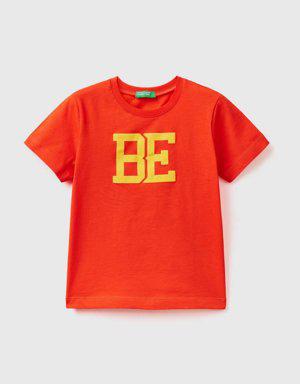Erkek Çocuk Nar Çiçeği Benetton Yazılı Yaz T Shirt