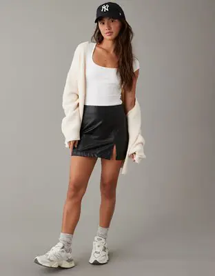 American Eagle Vegan Leather High-Waisted Mini Skirt. 1