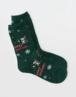 American Eagle Peanuts Happy Holidays Crew Socks. 1