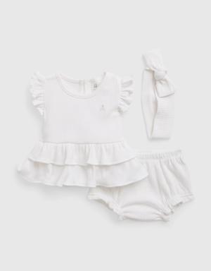 Baby Ruffled Rib Outfit Set white