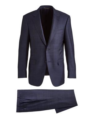 Contemporary Fit Windowpane Check Wool Suit
