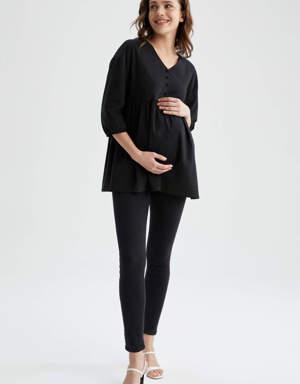 Defacto Regular Fit Düğmeli V Yaka Volanlı Hamile Tunik Bluz. 3 Defacto Regular Fit Düğmeli V Yaka Volanlı Hamile Tunik Bluz. 3