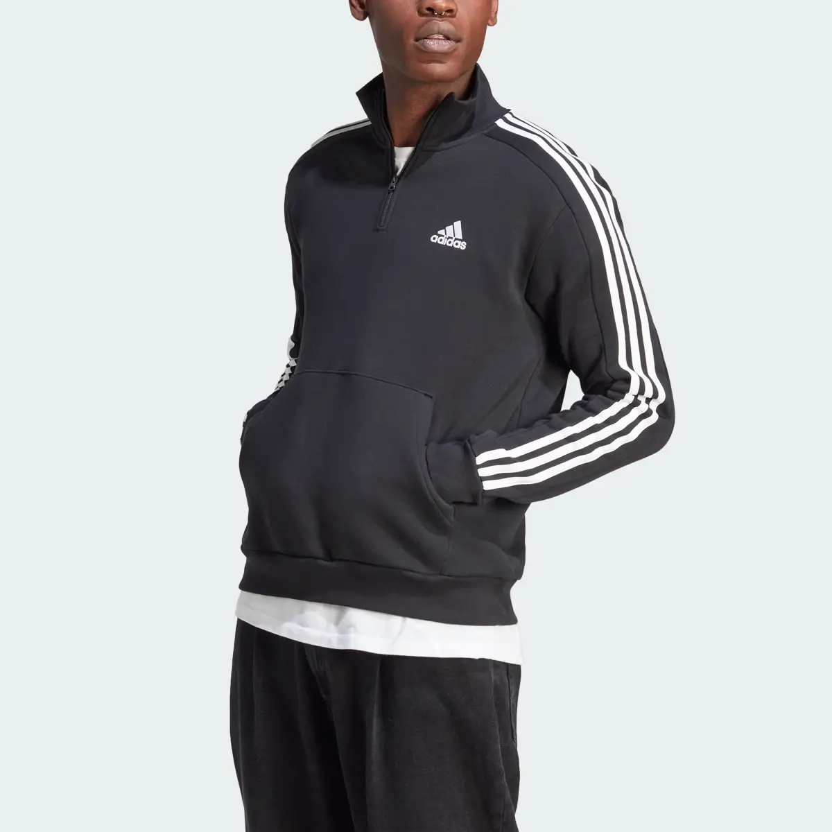 Adidas Sweat-shirt molleton zip 1/4 3 bandes Essentials. 1