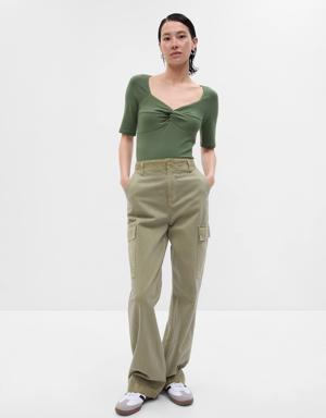 Gap Modern Twist-Front Sweetheart T-Shirt green