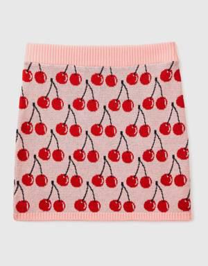 pink mini skirt with cherry pattern