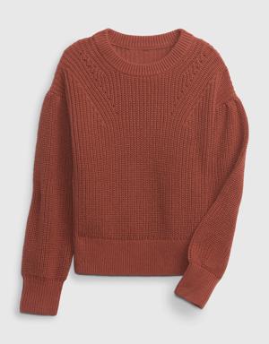 Kids Shaker-Stitch Puff-Sleeve Sweater brown