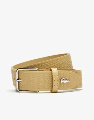 Lacoste Men's Metal Crocodile Stitched Leather Belt