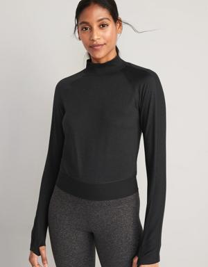 Old Navy CozeCore Mock-Neck Cropped Rib-Paneled Top for Women black