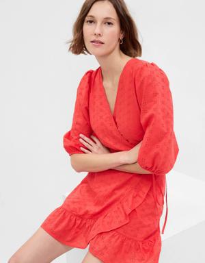 Eyelet Mini Wrap Dress red