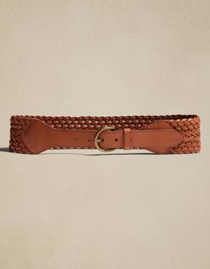 Treccia Braided Leather Waist Belt brown