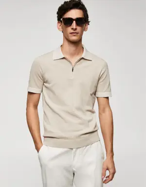 Fine-knit polo shirt with zip