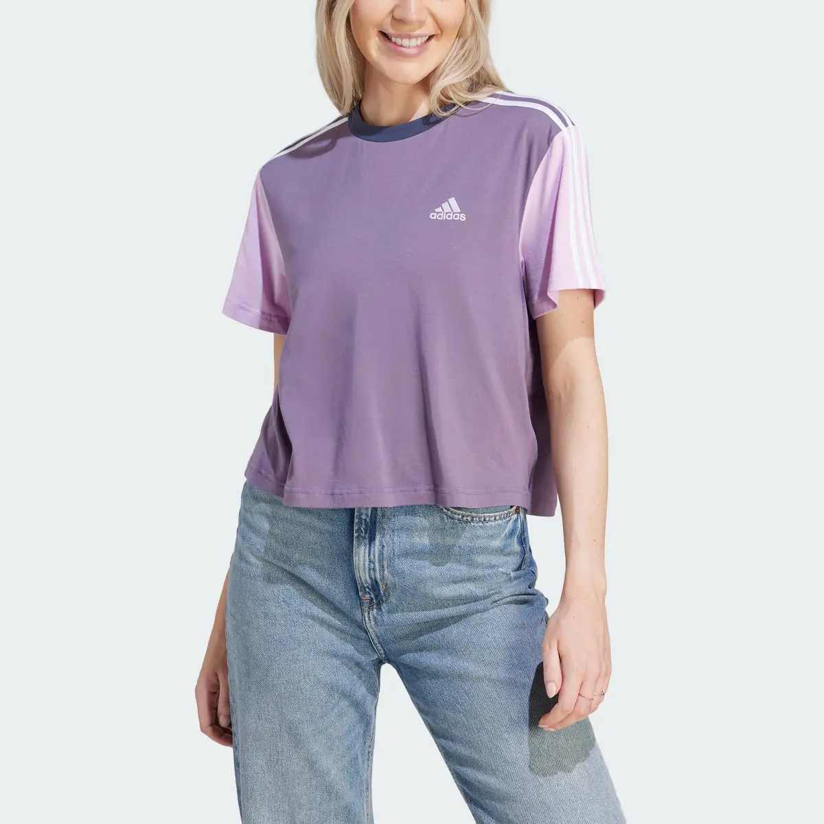 Adidas Essentials 3-Stripes Single Jersey Crop Top. 1