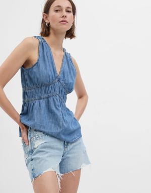 100% Organic Cotton Denim Top with Washwell blue