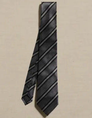 Border Stripe Silk Tie gray