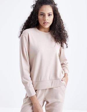Bej Oversize Basic O Yaka Kadın Eşofman Takımı - 95308