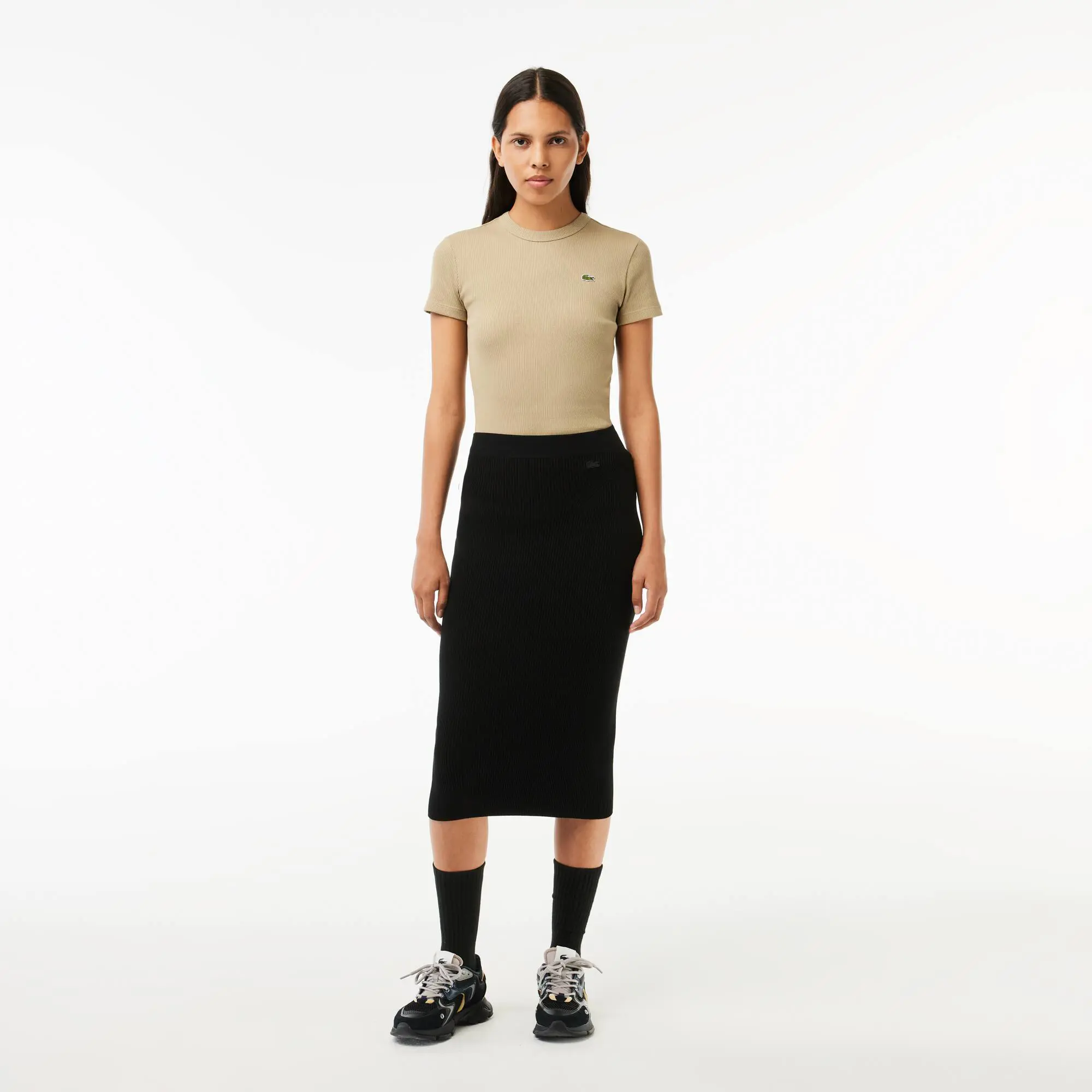 Lacoste Ribbed, Seamless Knit Pencil Skirt. 1