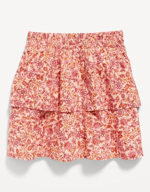 Printed Smocked Tiered Skirt for Girls pink
